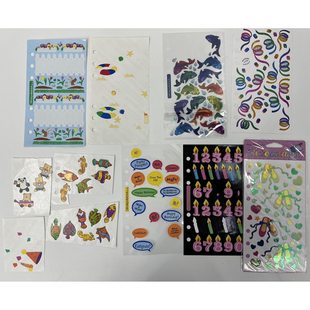 Vintage Stickopotamus Stickers Lot Party Ballet Hearts Fish Shimmer